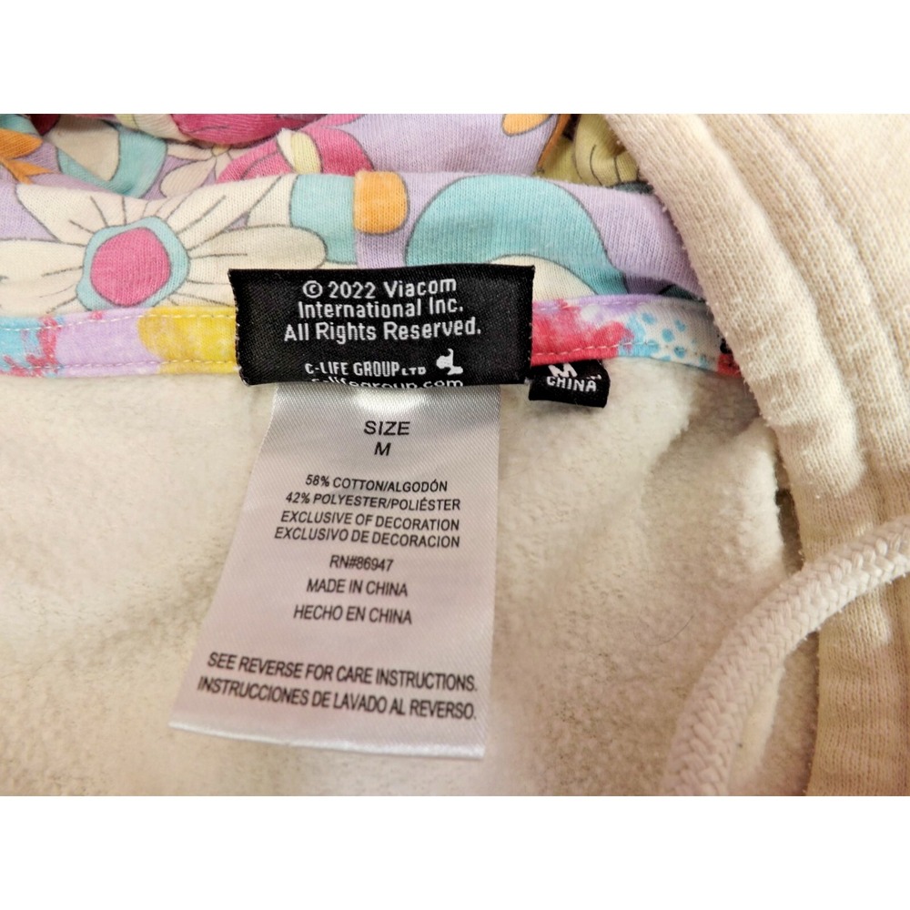 MTV Women's Pullover Cream Hoodie floral Hood - Size Medium Long sleeves - Picture 12 of 13